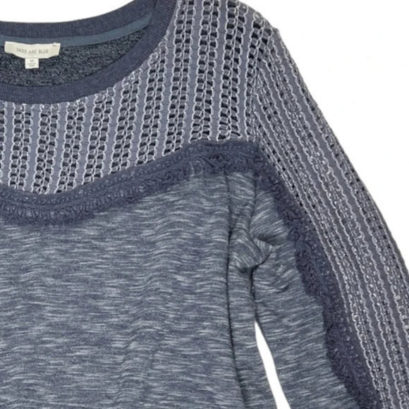 Skies Are Blue Contrast‎ Lace Knit Fringe Sweater Top Size Medium - Picture 6 of 9